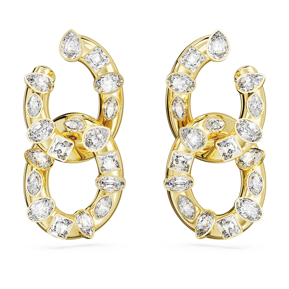 Dextera hoop earrings, Mixed cuts, Interlocking loop, White, Gold-tone plated by SWAROVSKI