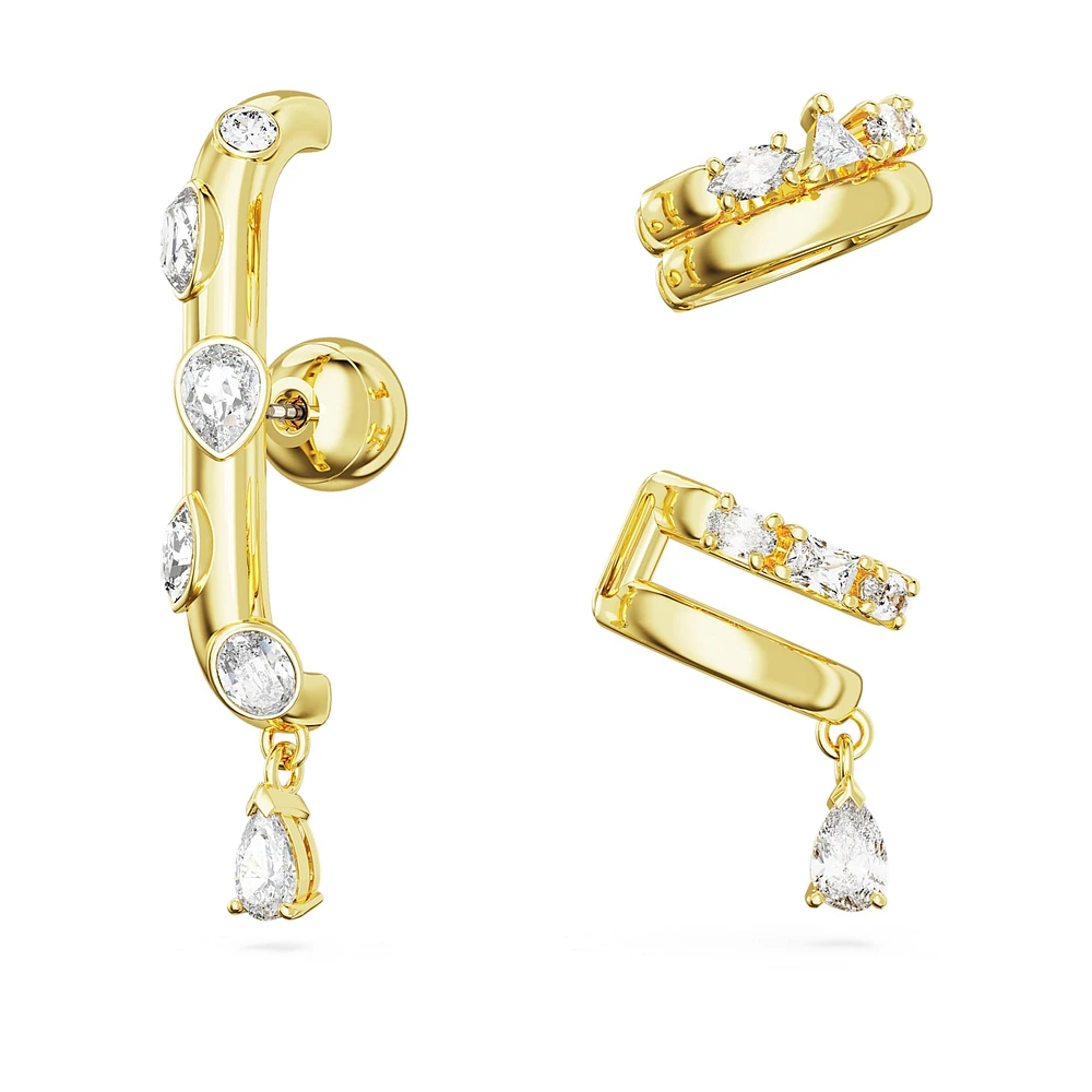 Dextera ear cuff, Set (3), Mixed cuts, White, Gold-tone plated by SWAROVSKI