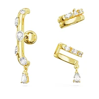 Dextera ear cuff, Set (3), Mixed cuts, White, Gold-tone plated by SWAROVSKI