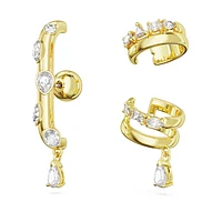Dextera ear cuff, Set (3), Mixed cuts, White, Gold-tone plated by SWAROVSKI