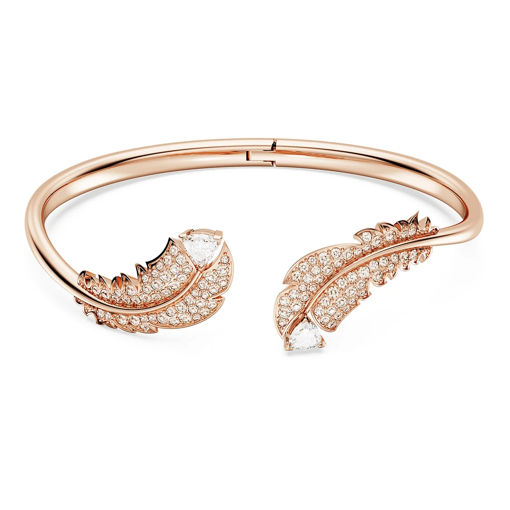 Nice bangle, Feather, White, Rose gold-tone plated by SWAROVSKI
