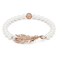 Nice bracelet, Crystal pearl, Feather, White, Rose gold-tone plated by SWAROVSKI