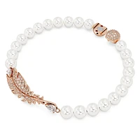 Nice bracelet, Crystal pearl, Feather, White, Rose gold-tone plated by SWAROVSKI