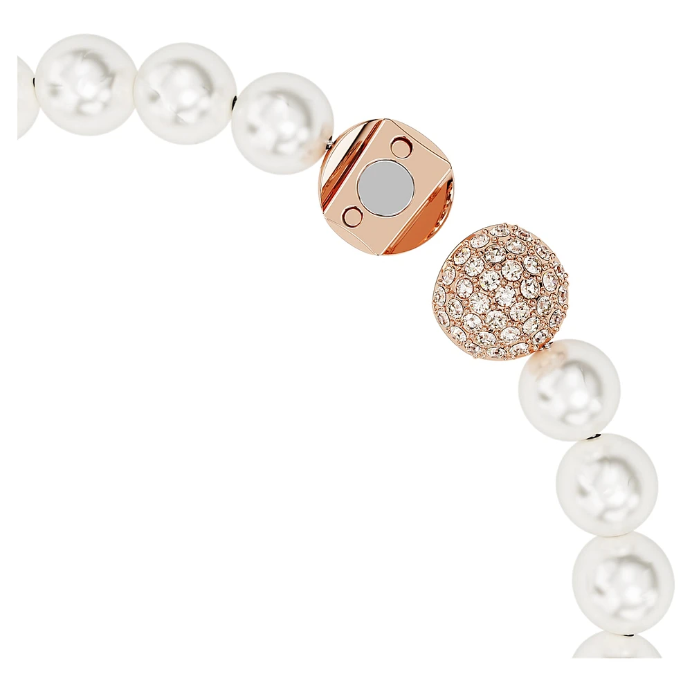 Nice bracelet, Crystal pearl, Feather, White, Rose gold-tone plated by SWAROVSKI