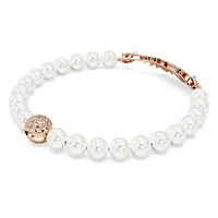 Nice bracelet, Crystal pearl, Feather, White, Rose gold-tone plated by SWAROVSKI