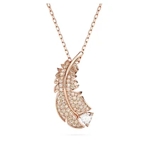 Nice pendant, Feather, White, Rose gold-tone plated by SWAROVSKI