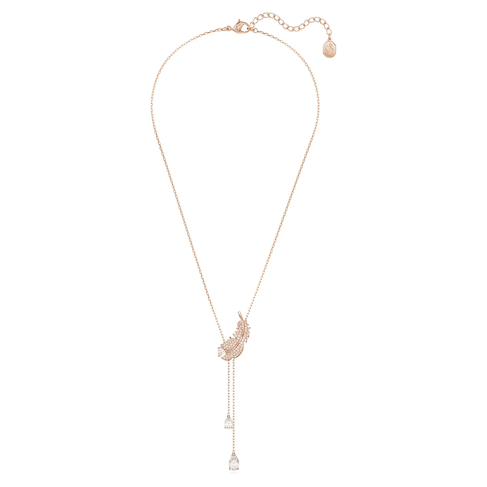 Nice Y pendant, Feather, White, Rose gold-tone plated by SWAROVSKI