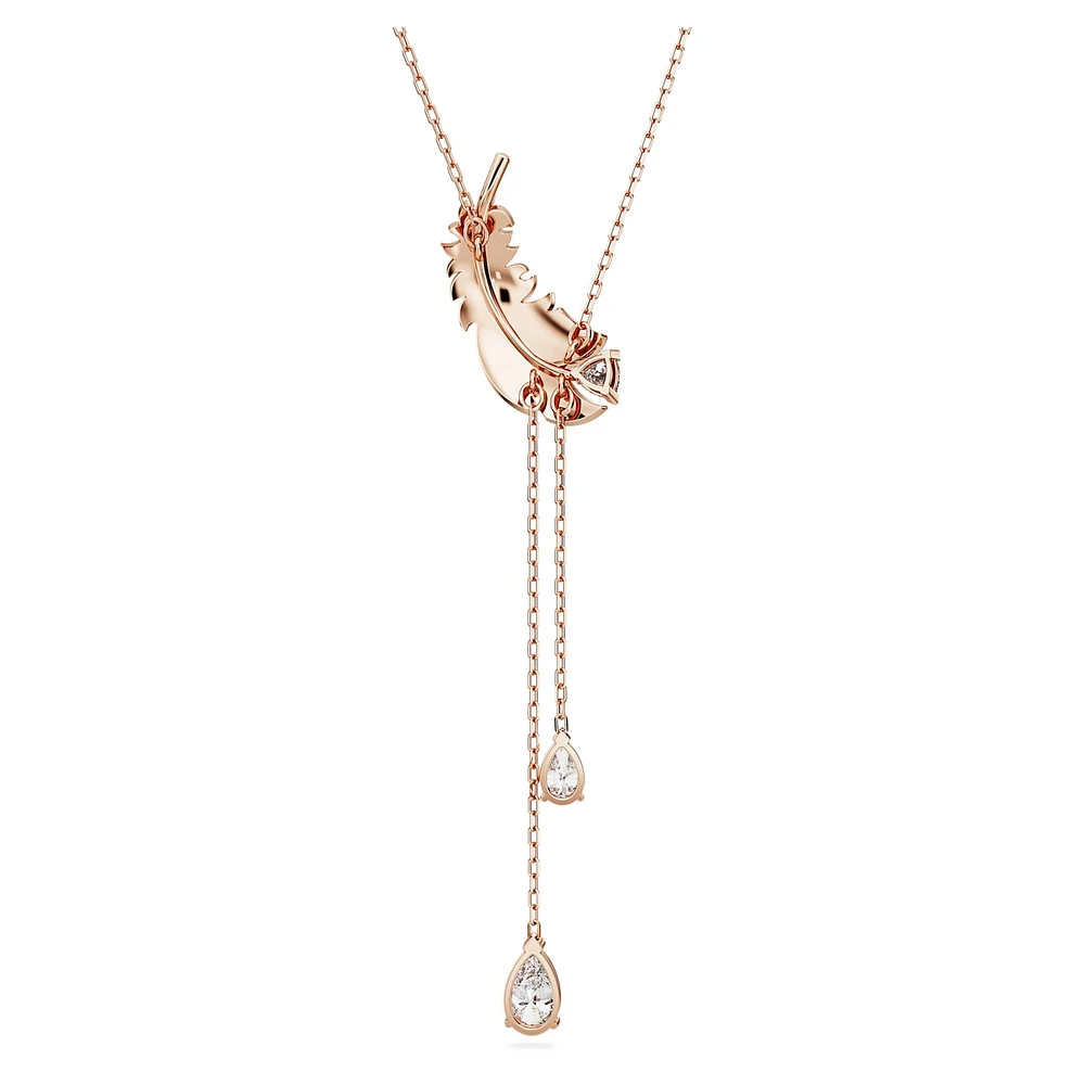 Nice Y pendant, Feather, White, Rose gold-tone plated by SWAROVSKI