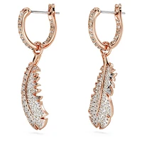 Nice drop earrings, Feather, White, Rose gold-tone plated by SWAROVSKI