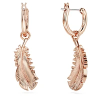 Nice drop earrings, Feather, White, Rose gold-tone plated by SWAROVSKI