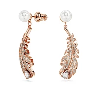 Nice drop earrings, Crystal pearl, Mixed cuts, Feather, White, Rose gold-tone plated by SWAROVSKI