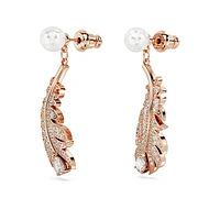 Nice drop earrings, Crystal pearl, Mixed cuts, Feather, White, Rose gold-tone plated by SWAROVSKI