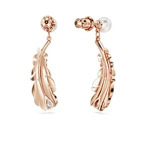 Nice drop earrings, Crystal pearl, Mixed cuts, Feather, White, Rose gold-tone plated by SWAROVSKI