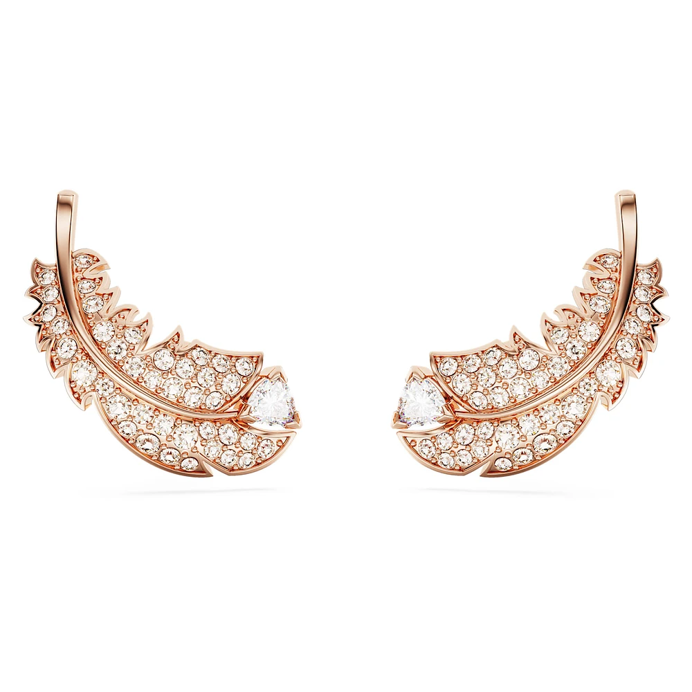 Nice stud earrings, Feather, White, Rose gold-tone plated by SWAROVSKI