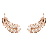 Nice stud earrings, Feather, White, Rose gold-tone plated by SWAROVSKI