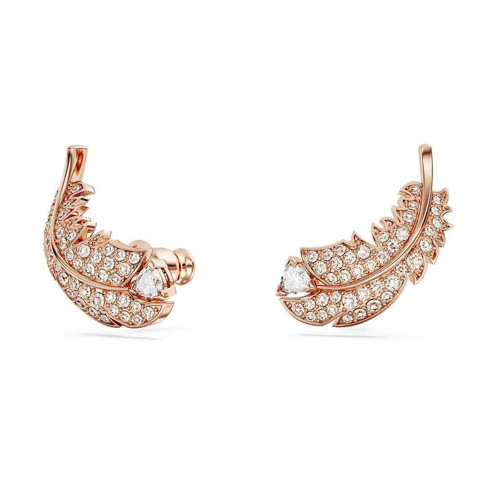 Nice stud earrings, Feather, White, Rose gold-tone plated by SWAROVSKI