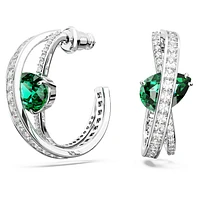 Hyperbola hoop earrings, Mixed cuts, Green, Rhodium plated by SWAROVSKI