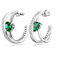 Hyperbola hoop earrings, Mixed cuts, Green, Rhodium plated by SWAROVSKI