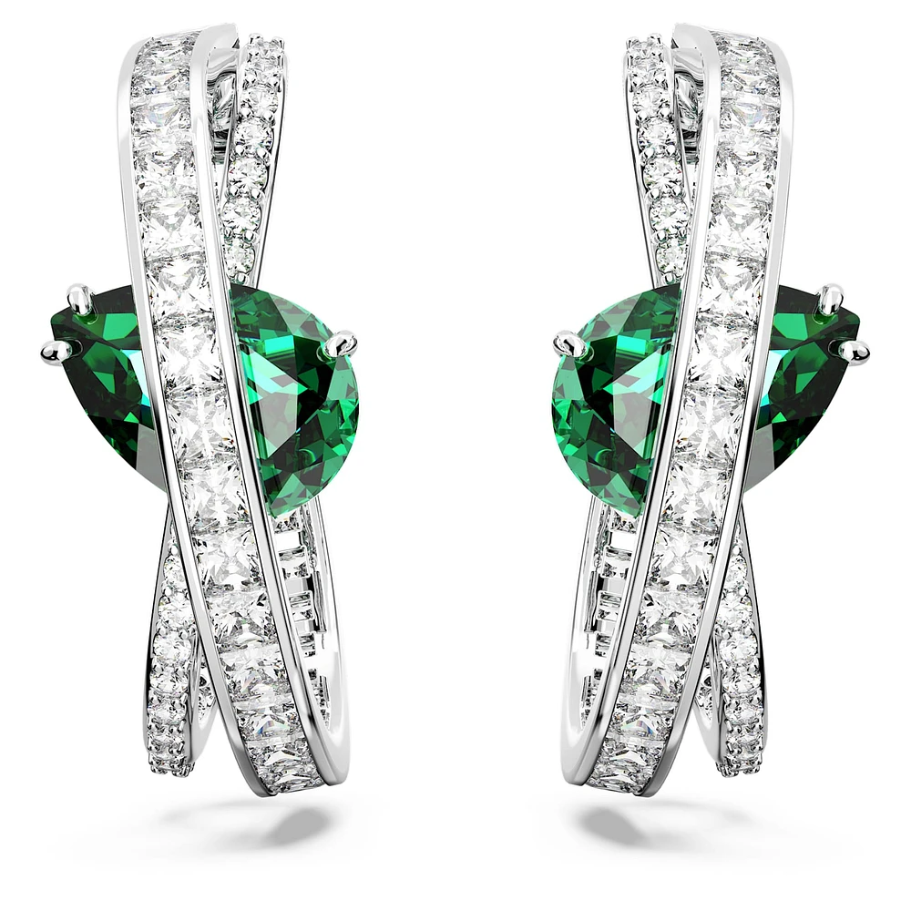 Hyperbola hoop earrings, Mixed cuts, Green, Rhodium plated by SWAROVSKI