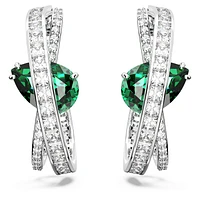 Hyperbola hoop earrings, Mixed cuts, Green, Rhodium plated by SWAROVSKI