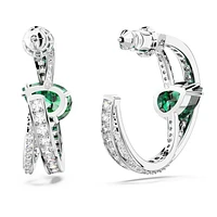 Hyperbola hoop earrings, Mixed cuts, Green, Rhodium plated by SWAROVSKI