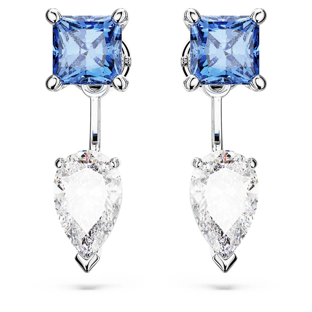 Mesmera earring jackets, Mixed cuts, Detachable, Blue, Rhodium plated by SWAROVSKI
