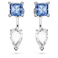 Mesmera earring jackets, Mixed cuts, Detachable, Blue, Rhodium plated by SWAROVSKI