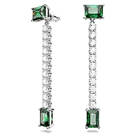 Matrix drop earrings, Mixed cuts, Green, Rhodium plated by SWAROVSKI