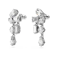 Mesmera drop earrings, Mixed cuts, White, Rhodium plated by SWAROVSKI