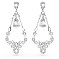 Mesmera clip earrings, Mixed cuts, Chandelier, Long, White, Rhodium plated by SWAROVSKI