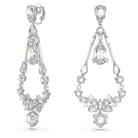 Mesmera clip earrings, Mixed cuts, Chandelier, Long, White, Rhodium plated by SWAROVSKI