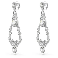 Mesmera clip earrings, Mixed cuts, Chandelier, Long, White, Rhodium plated by SWAROVSKI