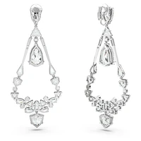 Mesmera clip earrings, Mixed cuts, Chandelier, Long, White, Rhodium plated by SWAROVSKI