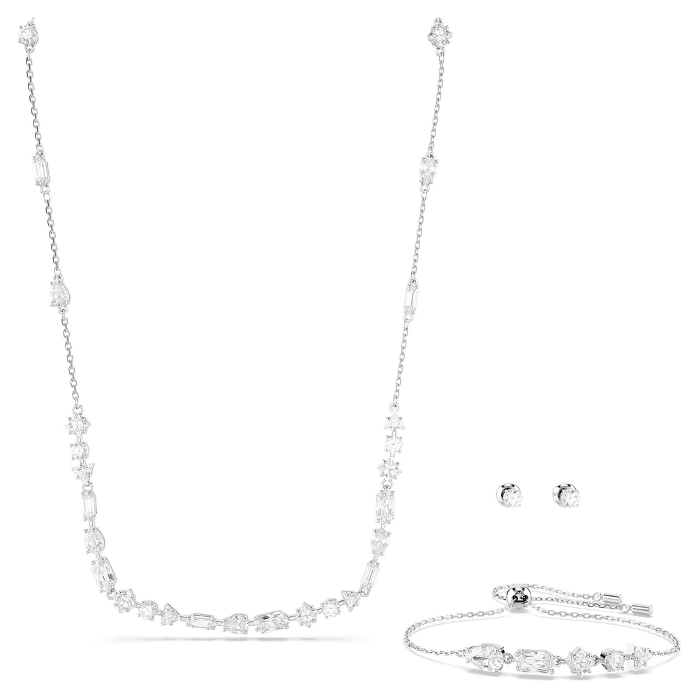 Mesmera set, Mixed cuts, Scattered design, White, Rhodium plated by SWAROVSKI