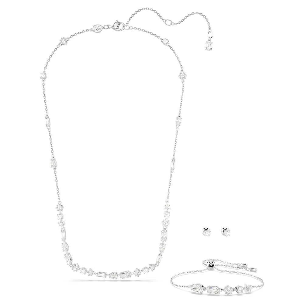 Mesmera set, Mixed cuts, Scattered design, White, Rhodium plated by SWAROVSKI