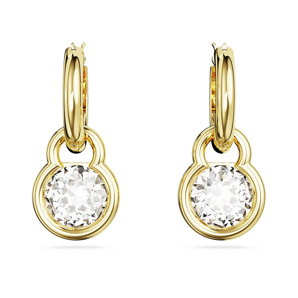 Dextera drop earrings, Round cut, White, Gold-tone plated by SWAROVSKI