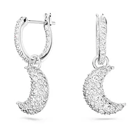 Luna drop earrings, Moon, White, Rhodium plated by SWAROVSKI