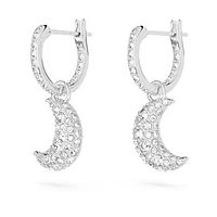 Luna drop earrings, Moon, White, Rhodium plated by SWAROVSKI