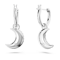 Luna drop earrings, Moon, White, Rhodium plated by SWAROVSKI
