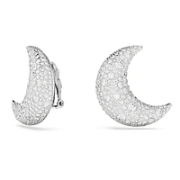 Luna clip earrings, Moon, White, Rhodium plated by SWAROVSKI
