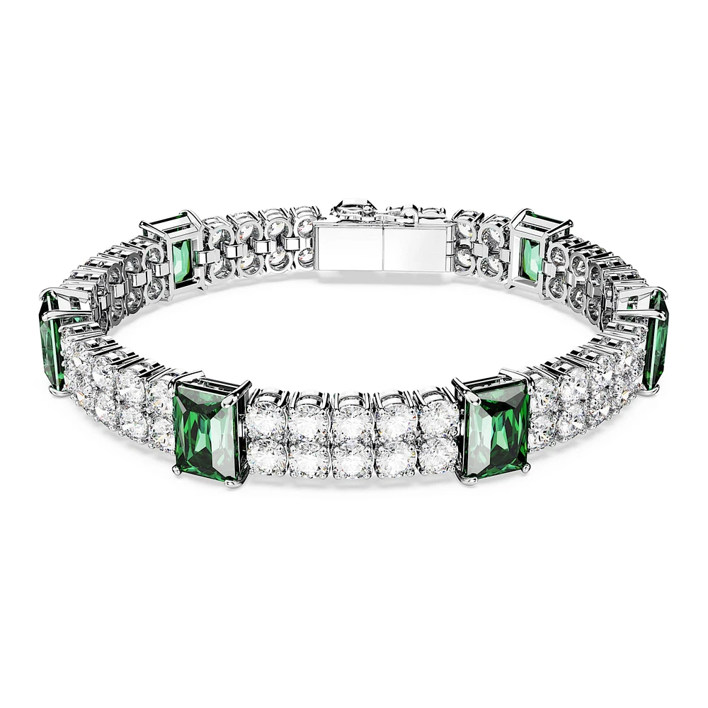 Matrix Tennis bracelet, Mixed cuts, Green, Rhodium plated by SWAROVSKI
