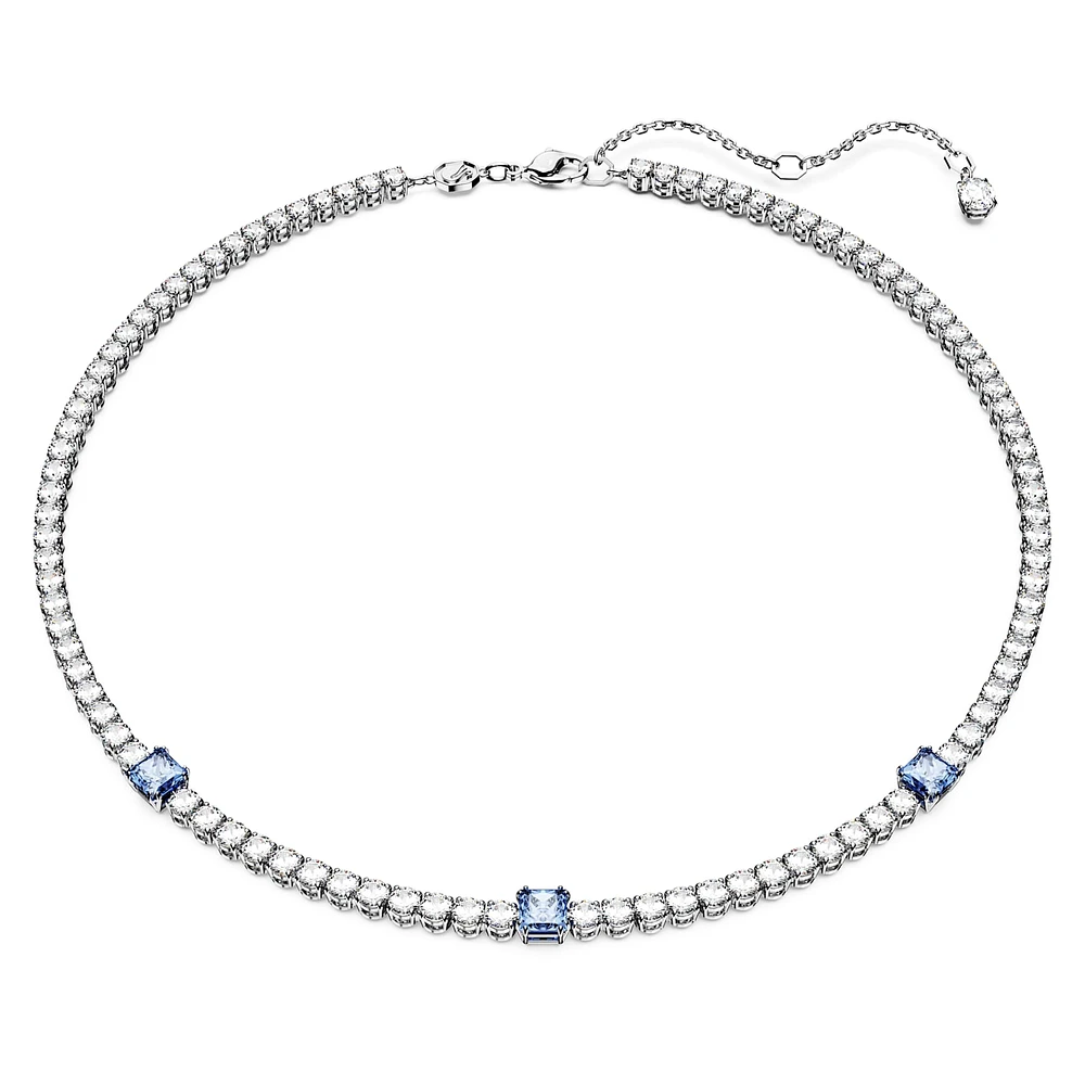 Matrix Tennis necklace, Mixed cuts, Blue, Rhodium plated by SWAROVSKI