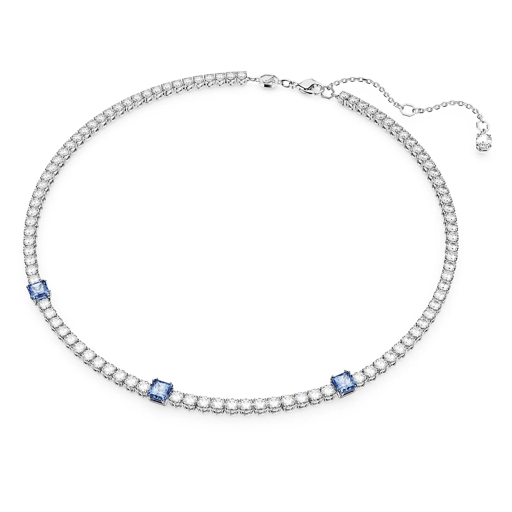 Matrix Tennis necklace, Mixed cuts, Blue, Rhodium plated by SWAROVSKI