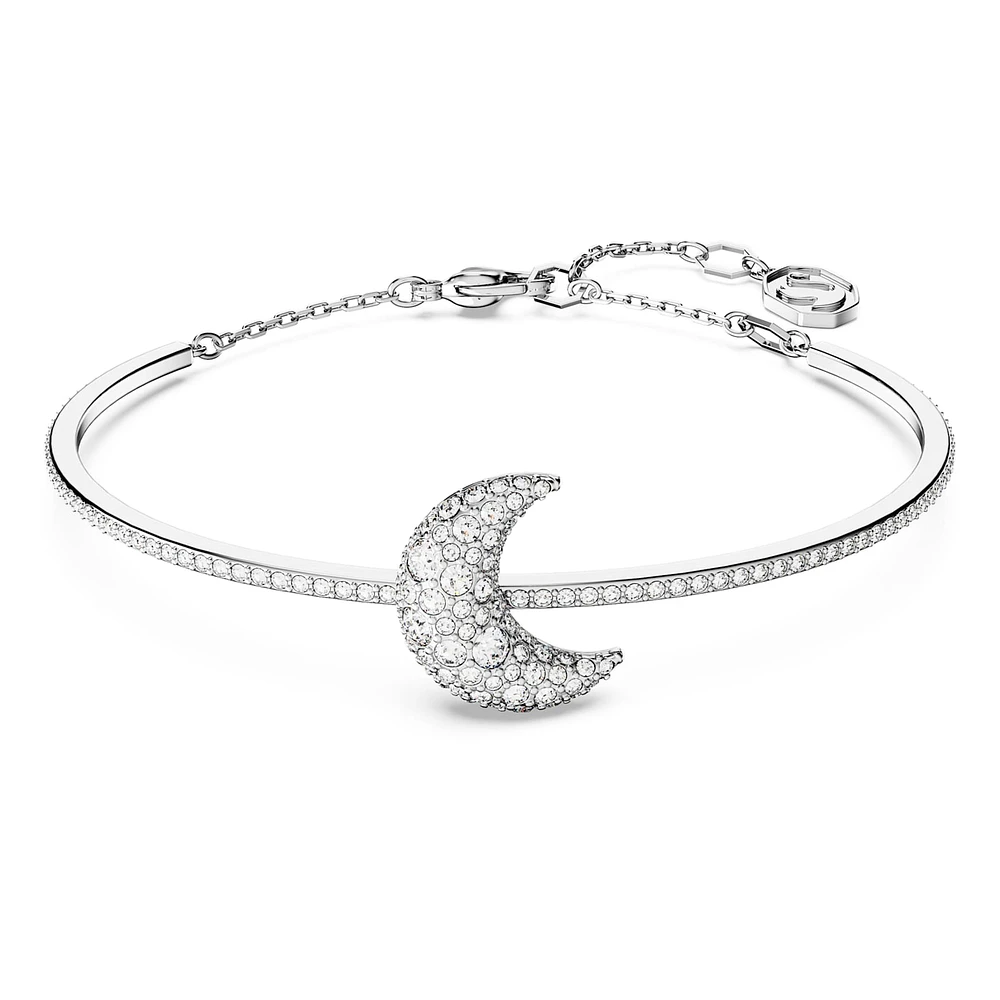 Luna bangle, Moon, White, Rhodium plated by SWAROVSKI