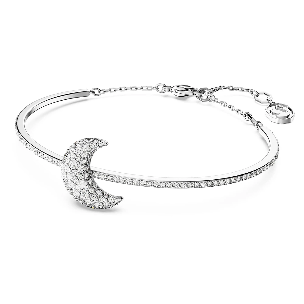 Luna bangle, Moon, White, Rhodium plated by SWAROVSKI