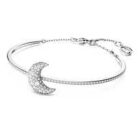 Luna bangle, Moon, White, Rhodium plated by SWAROVSKI