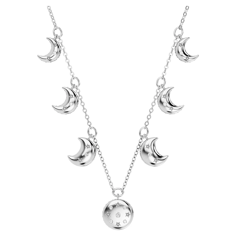 Luna choker, Moon, White, Rhodium plated by SWAROVSKI