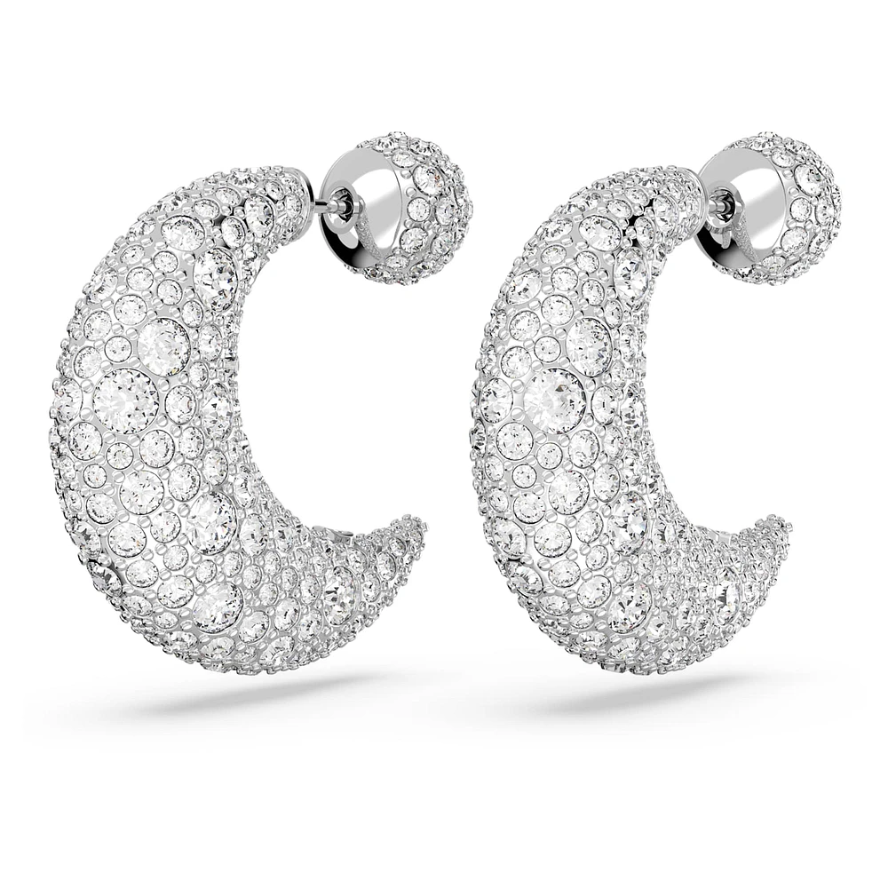 Luna drop earrings, Moon, White, Rhodium plated by SWAROVSKI