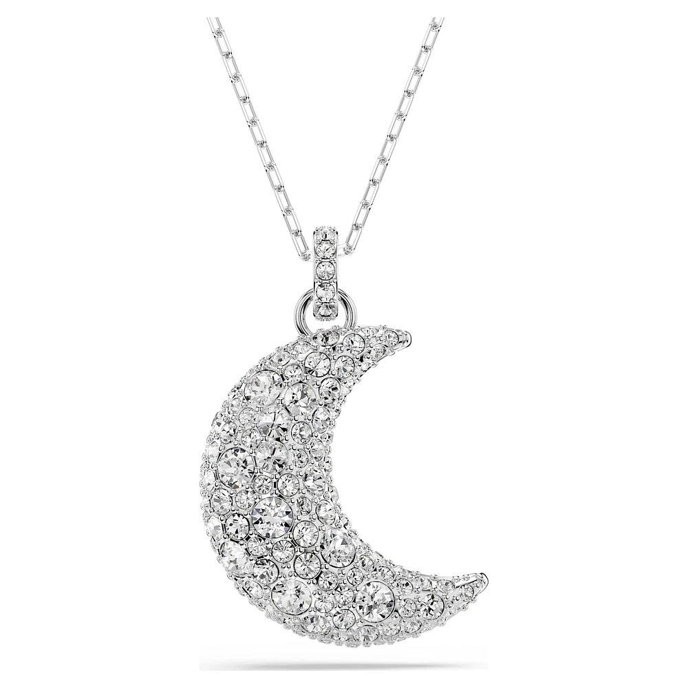 Luna pendant, Moon, White, Rhodium plated by SWAROVSKI