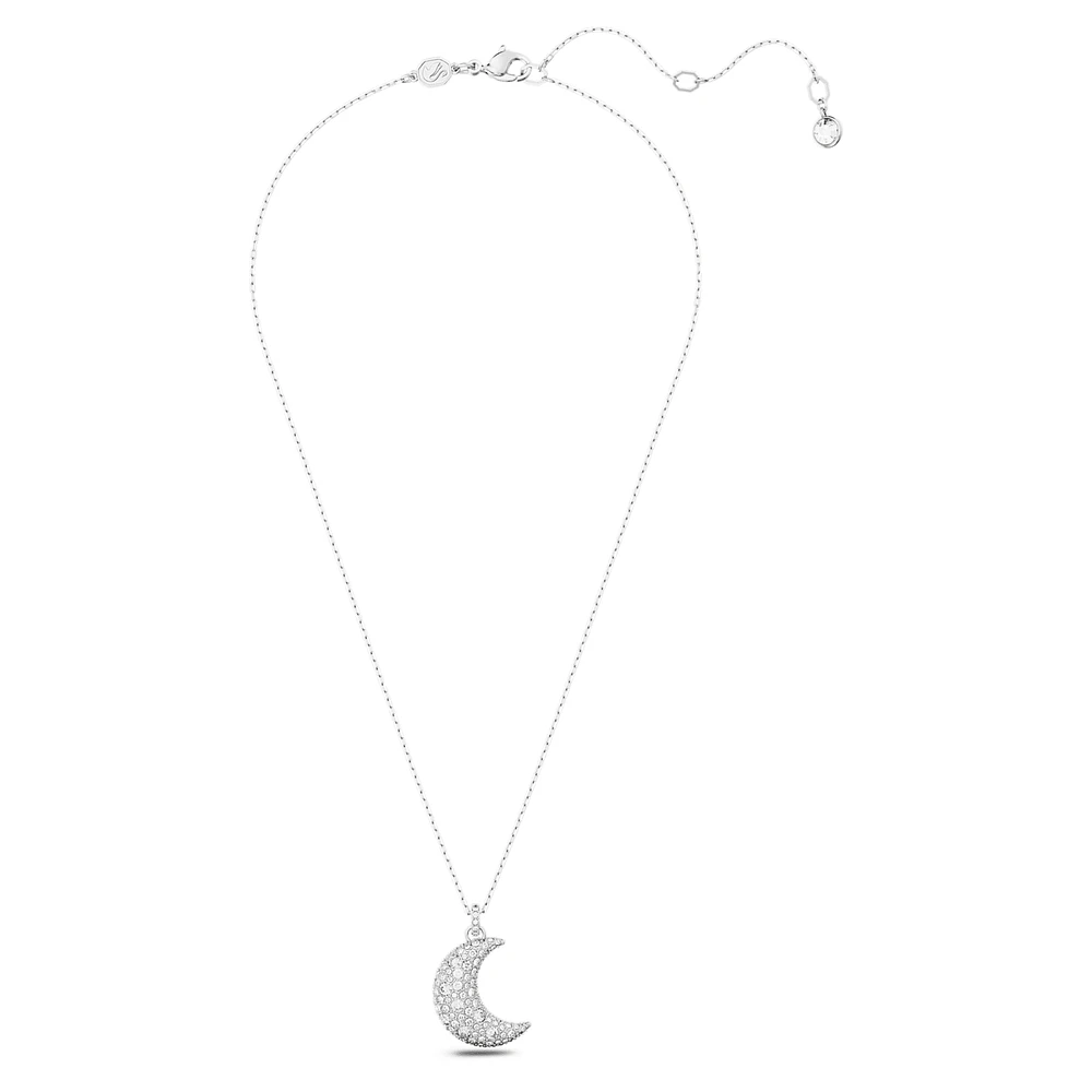 Luna pendant, Moon, White, Rhodium plated by SWAROVSKI